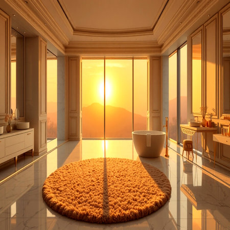 3d render of a modern bathroom with a bathtub and a carpetの写真素材