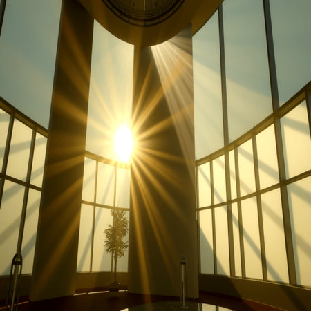 sunlight in the window of a modern office building, perspective view