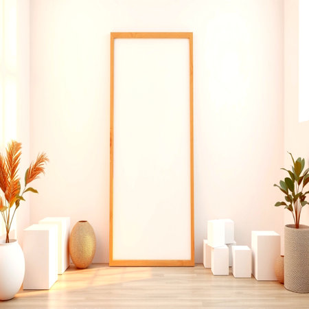Mock up poster frame in modern interior background. 3d render