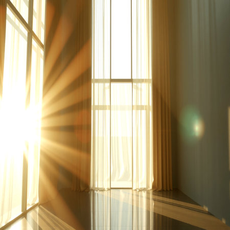 Sunlight through the window in the room. 3D rendering.