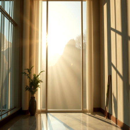 interior of room with window and sun ray. 3d rendering