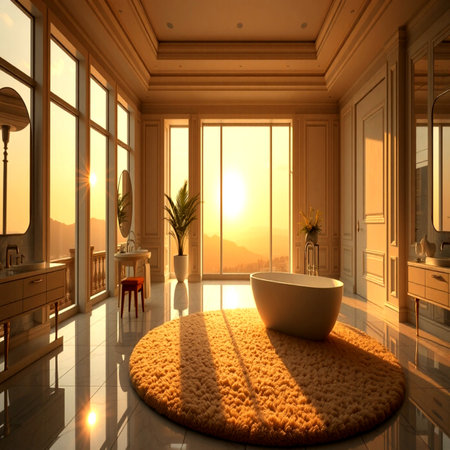 Bathroom interior with a large bathtub. 3d render