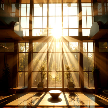 Sunlight through the window of a modern office building, tonedの写真素材