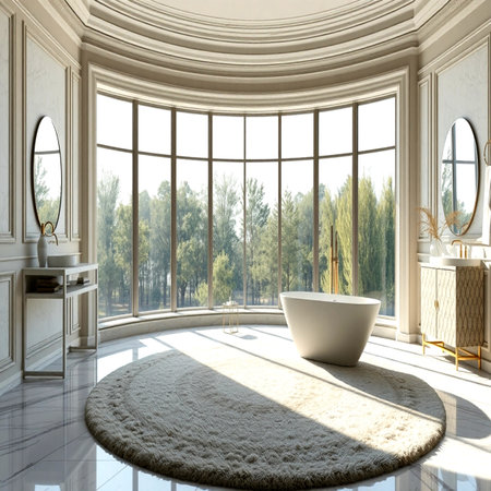 3d rendering white bathtub in modern bathroom with big window.の写真素材
