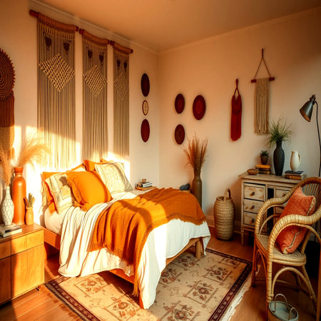 Decorated bedroom interior in a classic style. Furniture and accessories.
