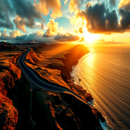 Beautiful sunset over the Atlantic Ocean in Iceland. Toned.の写真素材