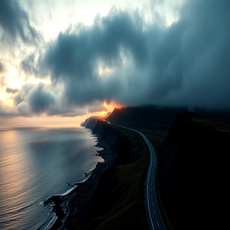 Sunset over the Atlantic Ocean in Iceland. Long exposure shot.の写真素材