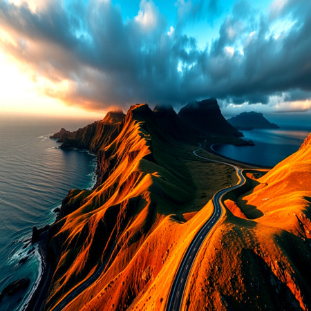 Aerial view of Myvatn volcano at sunset, Iceland