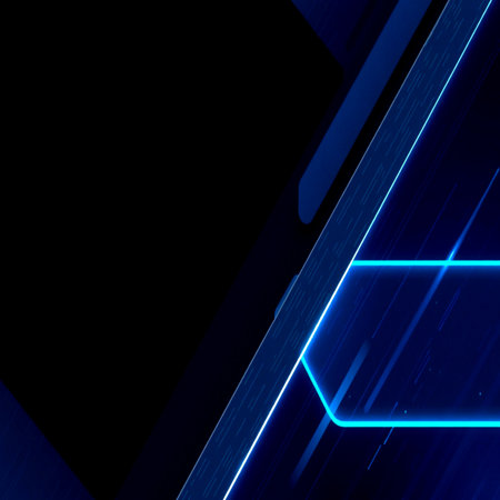 Abstract blue neon lines on black background. Technology concept. 3D Rendering