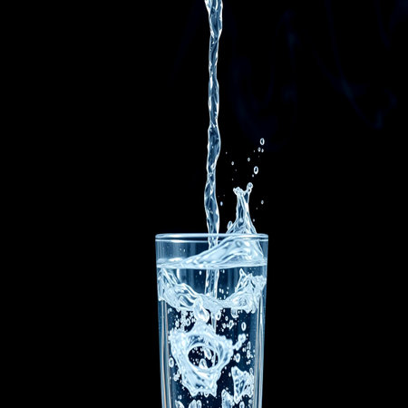 Water splashing out of a glass on a black background with copy space