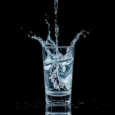 Water splashing in glass isolated on black background with clipping path.