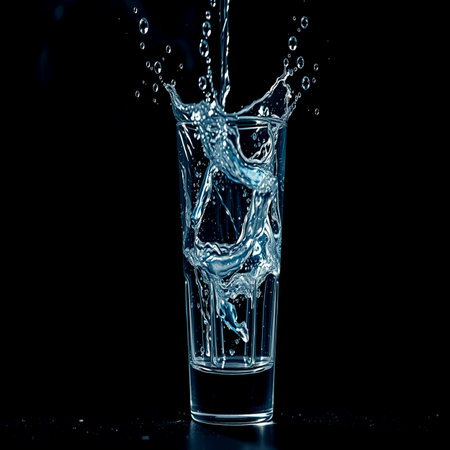 Water splashing out of a glass on a black background. Studio shot.