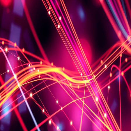 abstract background with glowing lines and bokeh. 3d renderingの写真素材