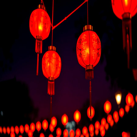 Chinese lanterns in the night, chinese new year concept.