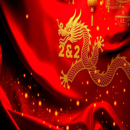 Chinese New Year 2022, year of the dragon, red fabric background