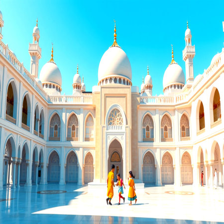 Unidentified people visit Sheikh Zayed Grand Mosque in Abu Dhabi, United Arab Emiratesの写真素材