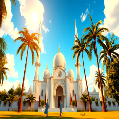 Beautiful white mosque in the tropics. The concept of travel and tourismの写真素材