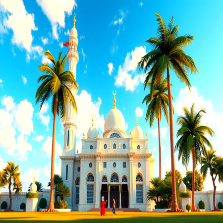 Beautiful mosque in the middle of the tropics on a sunny dayの写真素材