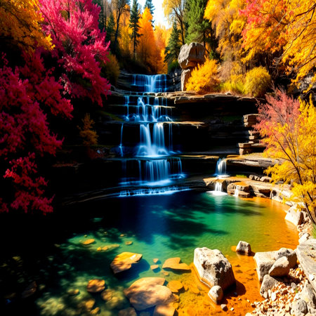 Waterfall in the autumn forest. Beautiful nature scene with waterfall.の写真素材