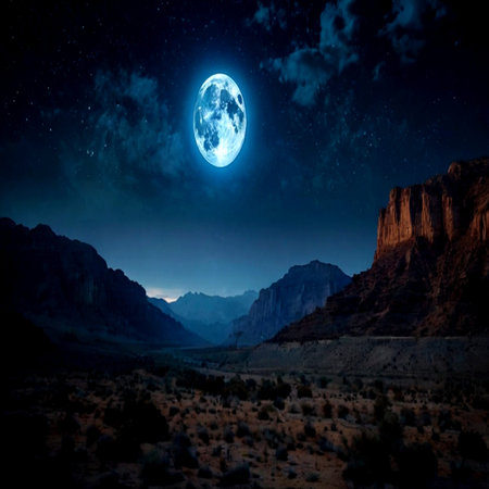 Moon in the night sky over the desert. 3D Renderingの写真素材