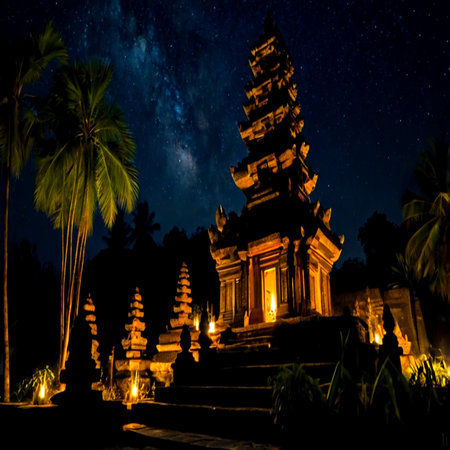 Beautiful night view of temple, Bali, Indonesiaの写真素材