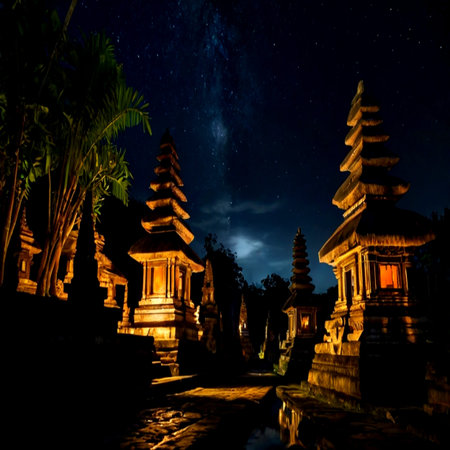 Pura Ulun Danu temple at night, Bali, Indonesiaの写真素材