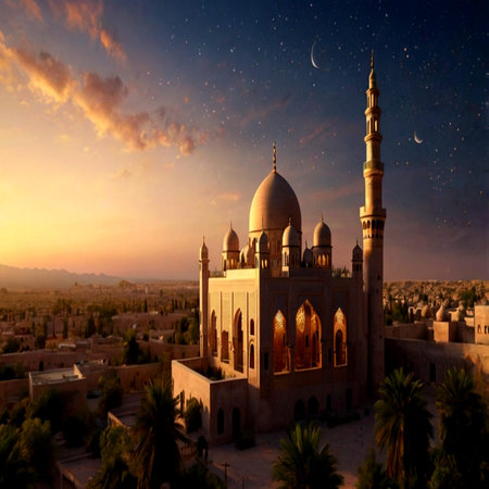 Mosque at sunsetの写真素材