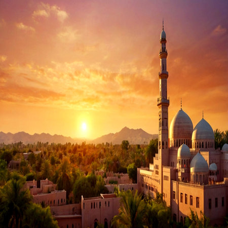 Beautiful sunset over the mosque in Abu Dhabi, United Arab Emirates