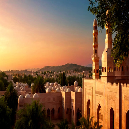 Beautiful sunset over the mosque in Samarkand, Uzbekistan