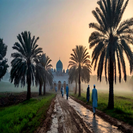 People walking on the road to Humayun's Tomb in Agra, Uttar Pradesh, Indiaの写真素材