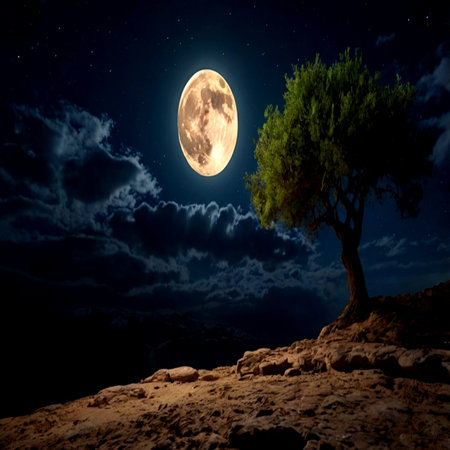 Full moon over a tree. 3D renderingの写真素材