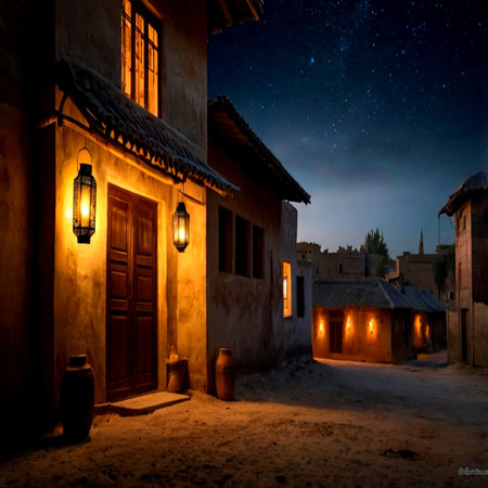 Night in the old city of Essaouira, Morocco.の写真素材