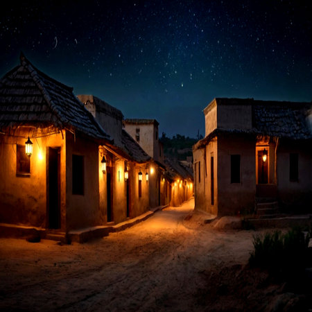 Night view of a small village.の写真素材