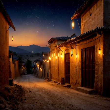 Houses in the old town at night, La Rioja, Spainの写真素材