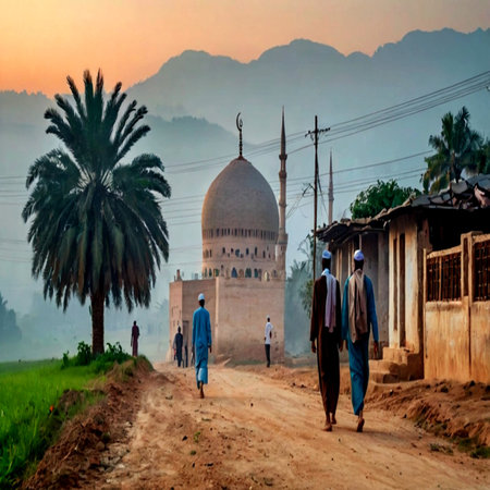 Unidentified people walking on the road