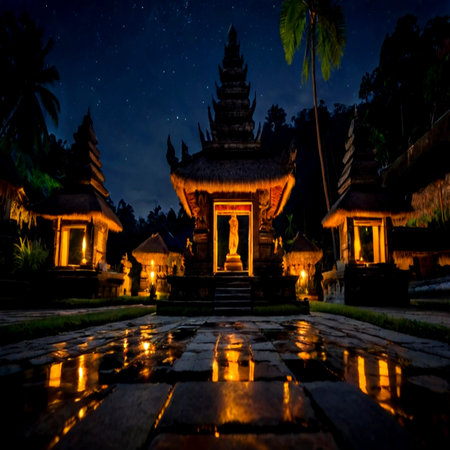 Buddhist temple at night.