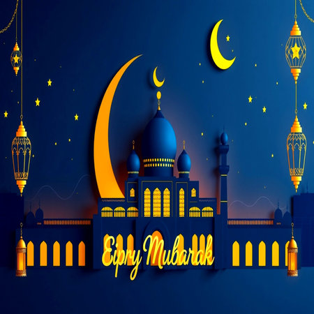 Beautiful sunset over the mosque in the middle of the rice fieldの写真素材