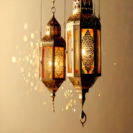 Lanterns hanging on the ceiling, Ramadan Kareem background