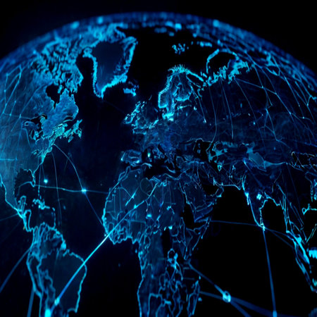 Europe on blue digital planet Earth. Concept of international communication, technology and travel....
