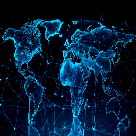 World map glowing on dark background. Global network concept. 3D Rendering