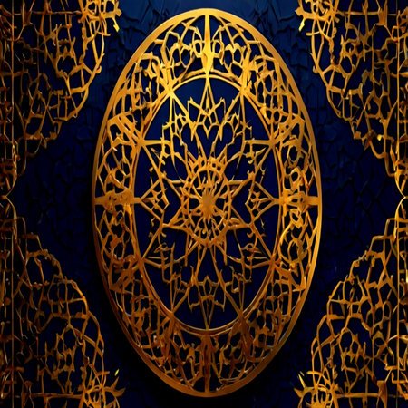 Arabic pattern on a blue background. 3d rendering. Computer digital drawing.