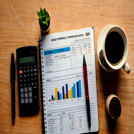 Businessman analyzing investment charts with calculator and coffee cup. Accounting concept