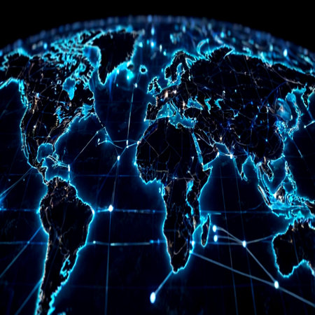 World map glowing on dark background. Global network concept. 3D Renderingの写真素材