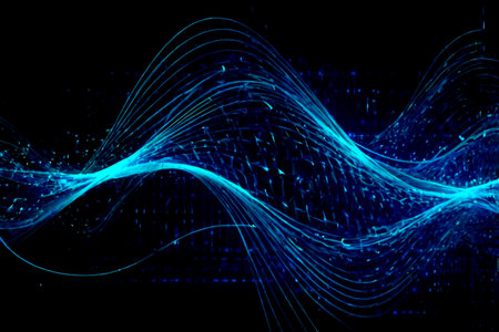 abstract blue waves on a dark background with some smooth lines in it