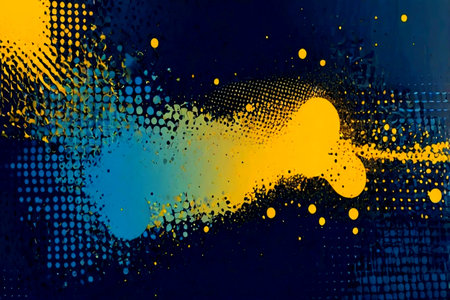 abstract background with yellow and blue paint splashes on black background