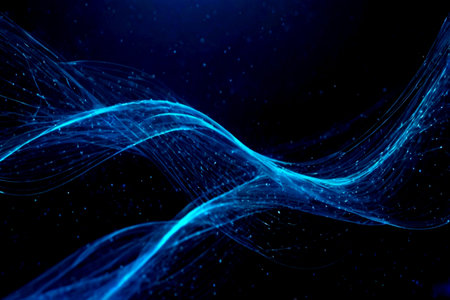 Abstract blue lines on a black background. 3D Rendering.