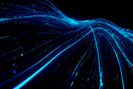 abstract blue lines on black background. 3d rendering - illustration
