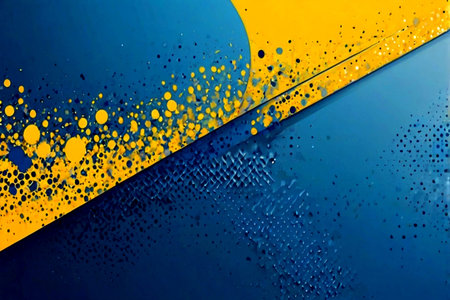 abstract background of yellow and blue paint splashes on the wallの写真素材