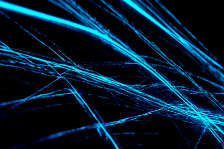 abstract blue light lines on a black background. 3d rendering