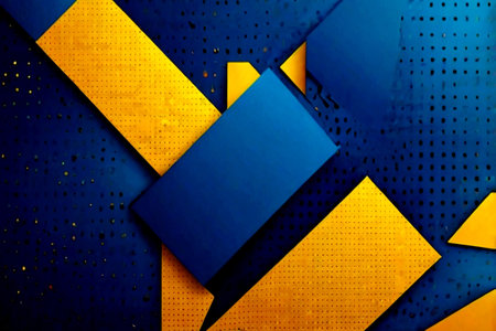 abstract background made of yellow and blue geometric shapes on a metal surface